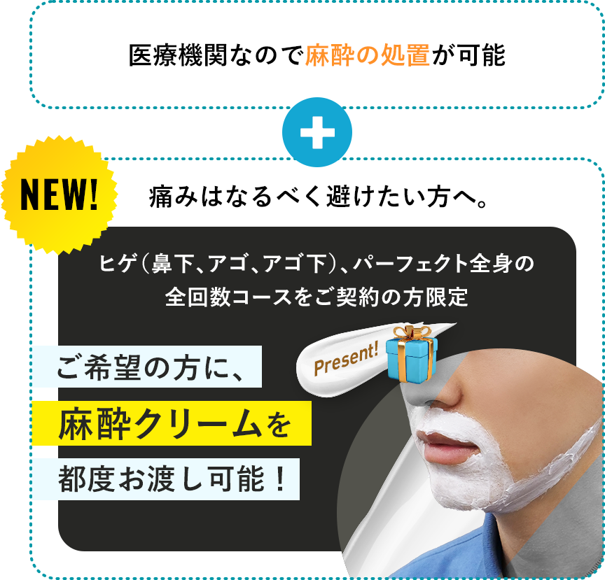 医療機関なので麻酔の処置が可能