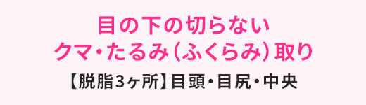 目の下の切らない クマ・たるみ（ふくらみ）取り【脱脂3ヶ所】目頭・目尻・中央