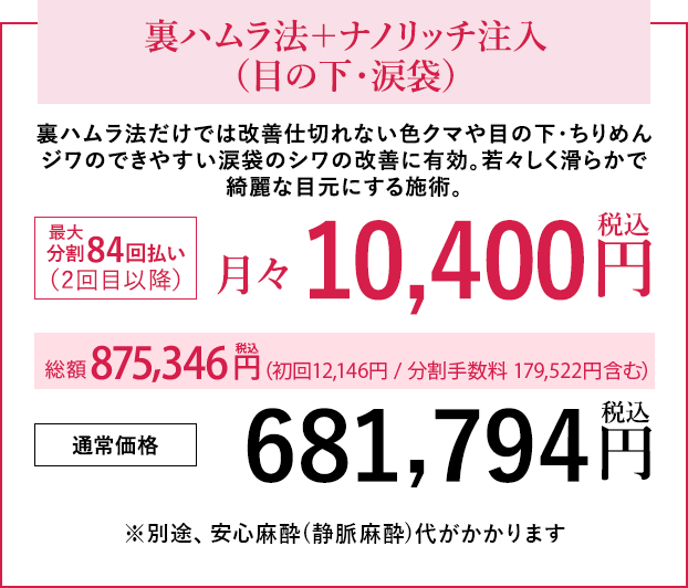 裏ハムラ法＋ナノリッチ注入（目の下・涙袋）
