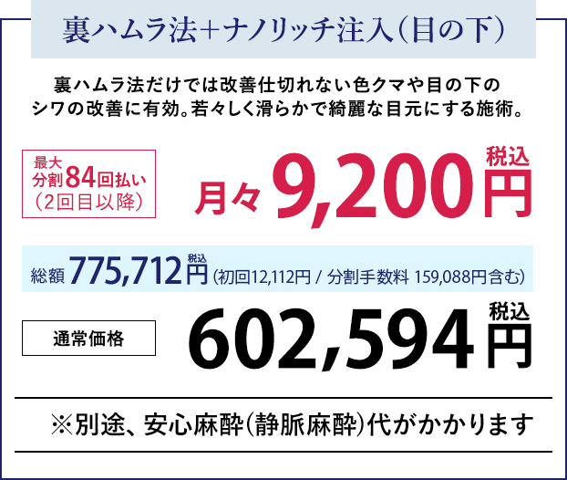 裏ハムラ法＋ナノリッチ注入(目の下)
