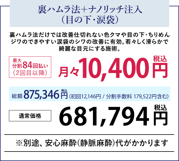 裏ハムラ法＋ナノリッチ注入(目の下・涙袋)