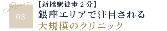 Reason03 【新橋駅徒歩2分】 銀座エリアで注目される 大規模のクリニック