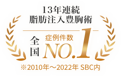 13年連続脂肪注入豊胸術 全国症例件数NO.1 ※2010年~2022年 SBC内