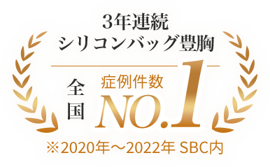 3年連続シリコンバッグ豊胸 全国症例件数NO.1 ※2020年~2022年 SBC内
