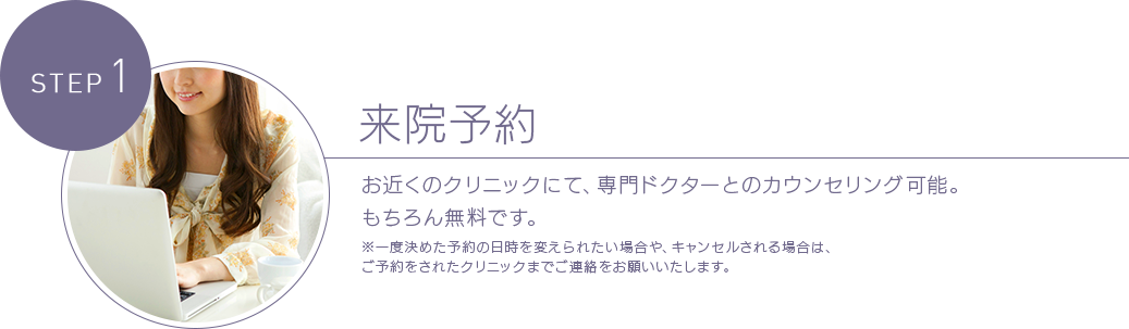 STEP 1担当医師ドクターメール相談 手術前にご不安や疑問を個別担当医師又は女性カウンセラーに直接相談できる個別メール相談システムを採用しています。直接複数の医師の意見を聞くこともできますのでご自分の要望にあったドクター探しが可能です。