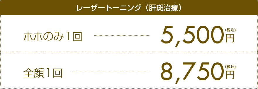 医療レーザー　全顔(レーザートーニング（肝斑治療）)1回8600円(税込)